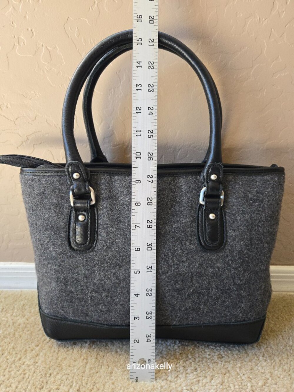NWOT L.L. Bean Wool & Leather Satchel Handbag Purse Bag Plaid Lining - Picture 8 of 16
